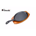 Skillet de hierro fundido preajustado Fajita con base de madera